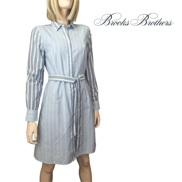 Brooks Brothers Shirt Dress Full Button Front Classic Stripe with Pockets & Belt - Picture 13 of 15